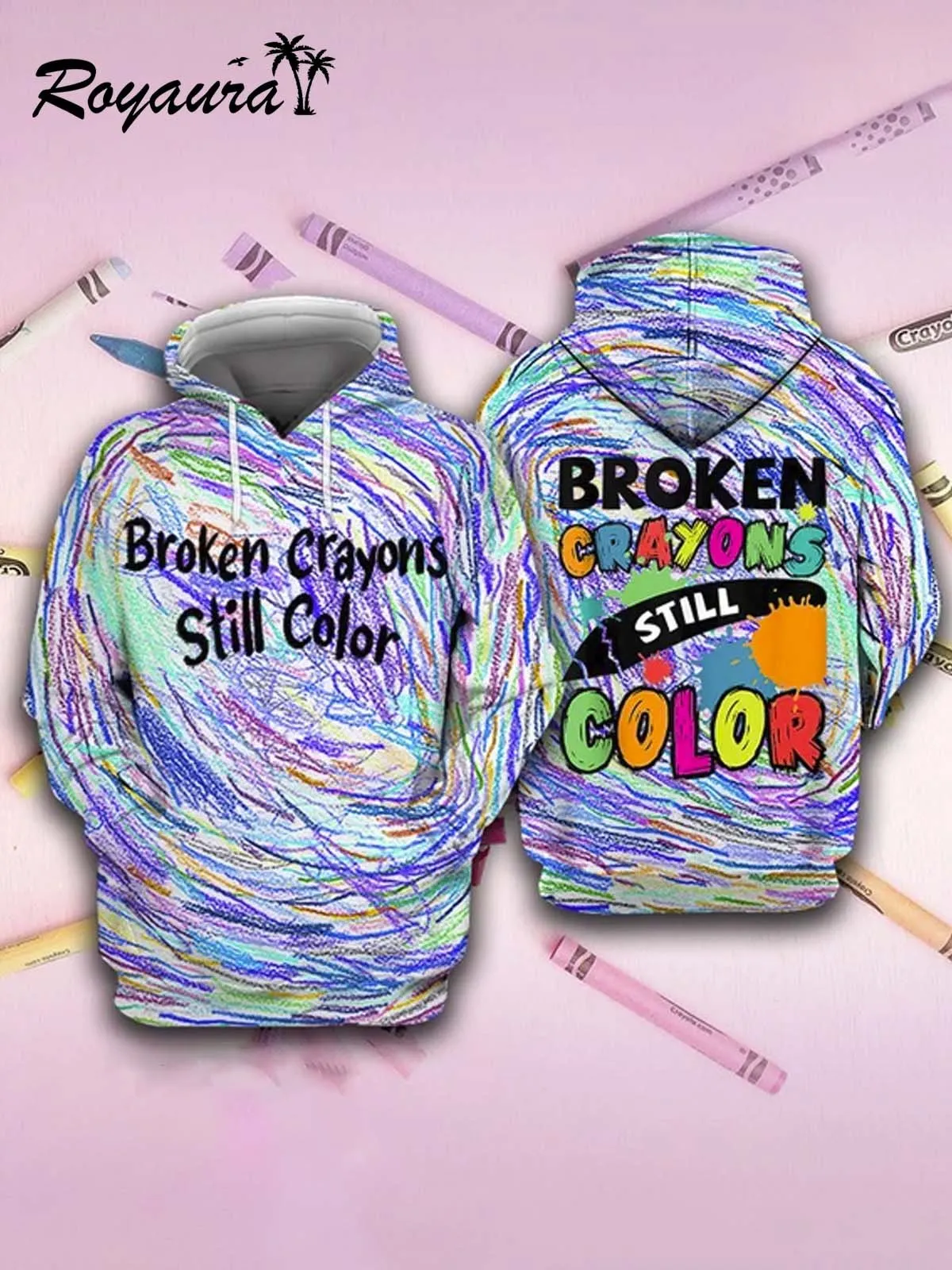 Alohadaddy Broken Crayon Still Colorful Zip Fleece Hoodies Coat Mental Health Warm Comfort Plush Zip Cardigan Jackets Outwear