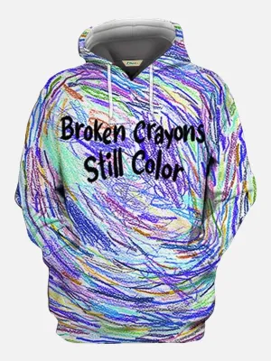 Alohadaddy Broken Crayon Still Colorful Zip Fleece Hoodies Coat Mental Health Warm Comfort Plush Zip Cardigan Jackets Outwear