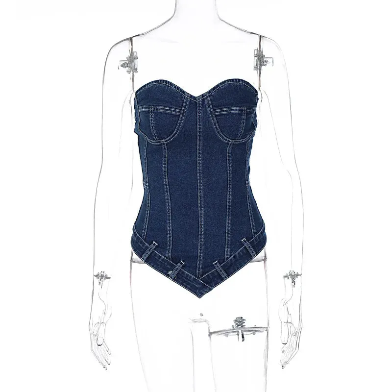 Back To School Joskaa Slim Backless Tank Tops Women Summer Street Casual Y2k Denim Vests Women's Fashion Bodycon Sexy Woman Clothes 2024 New