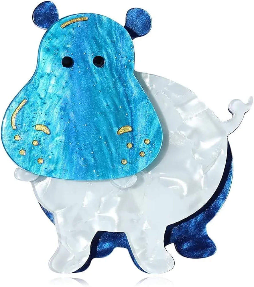 Blue Hippo Handmade Acrylic Brooch