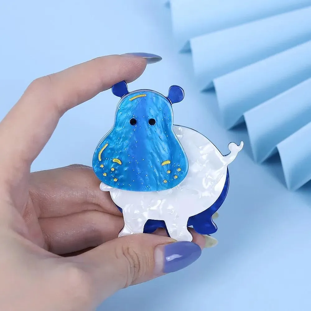 Blue Hippo Handmade Acrylic Brooch