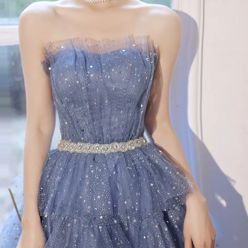 Blue Princess Short Prom Dress Sparkly Homecoming Dress 199