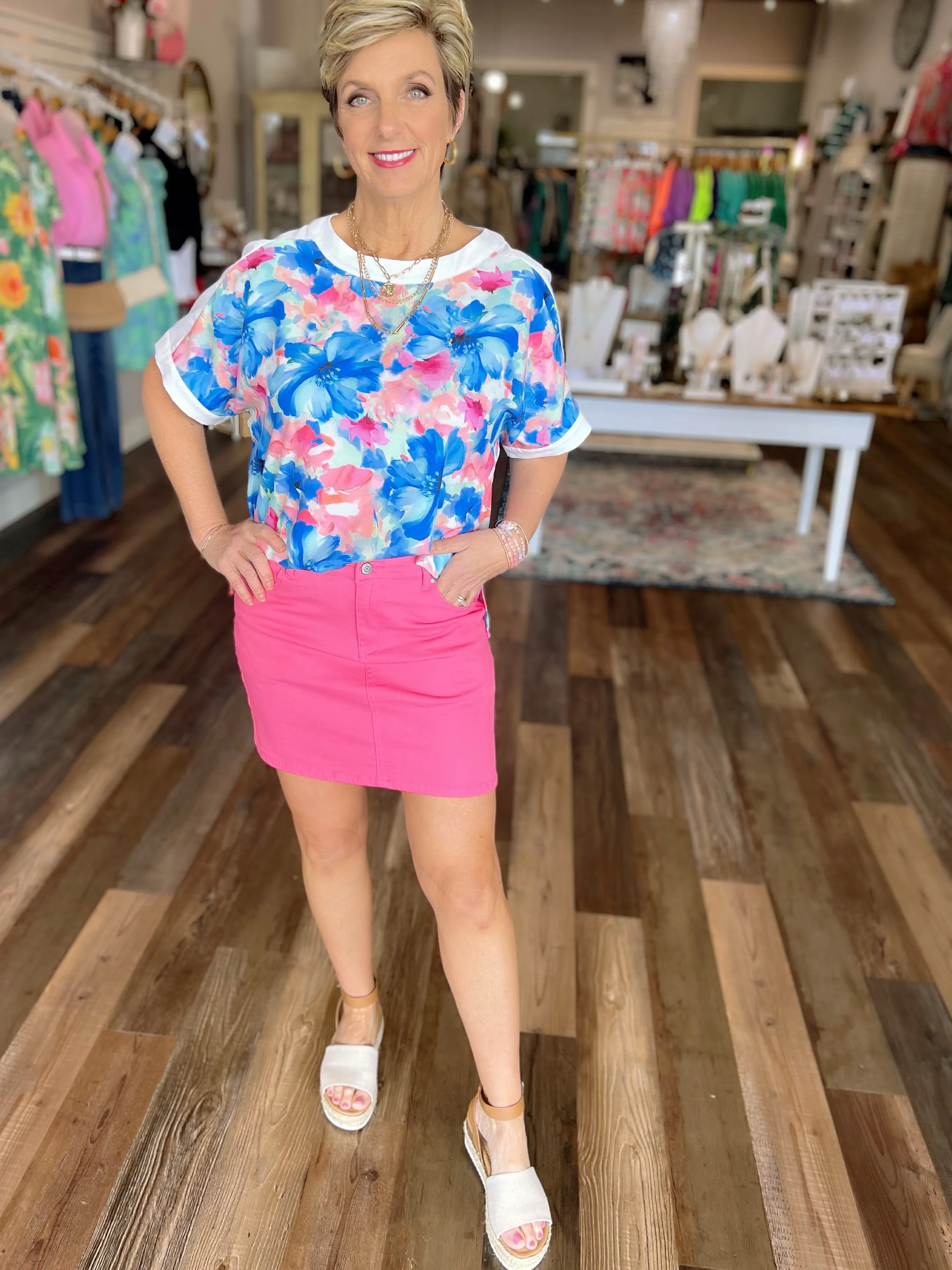 Cant Catch Me Denim Skirt in Pink or White
