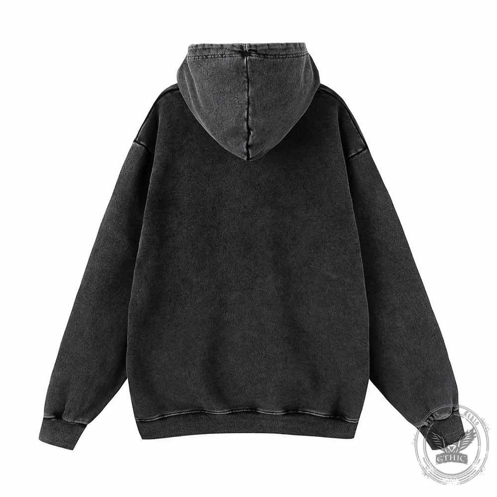 Cat In Heart Pattern Vintage Washed Hoodie