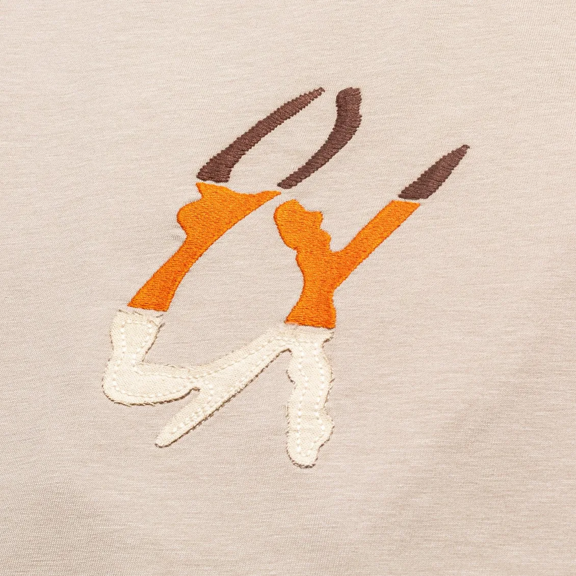 Embroidered Tri-Color Logo Graphic T-Shirt - Beige
