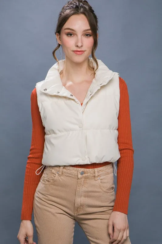 Fucshia Pink Faux Leather Sleeveless Puffer Crop Jacket