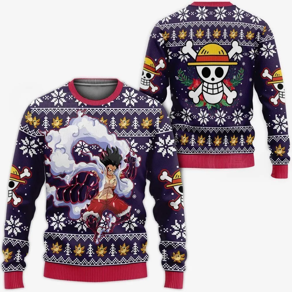 Giftngon - Luffy Gear 4 Ugly Christmas Sweater One Piece Anime Xmas For Kids