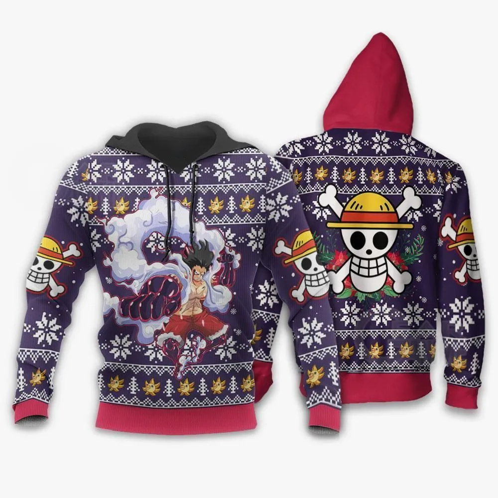 Giftngon - Luffy Gear 4 Ugly Christmas Sweater One Piece Anime Xmas For Kids