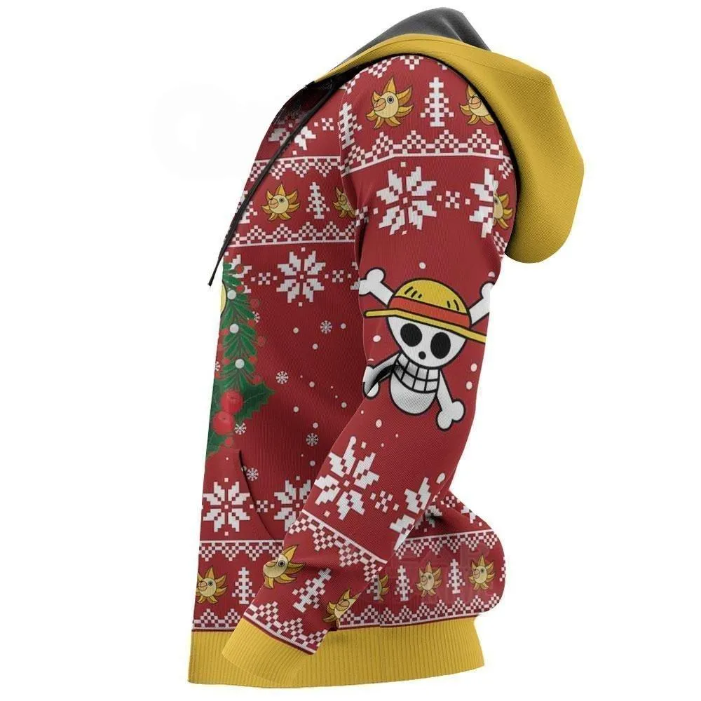 Giftngon - Luffy Ugly Christmas Sweater Funny Face One Piece Anime Xmas