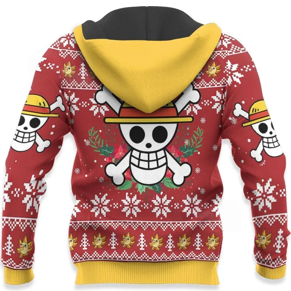 Giftngon - Luffy Ugly Christmas Sweater Funny Face One Piece Anime Xmas