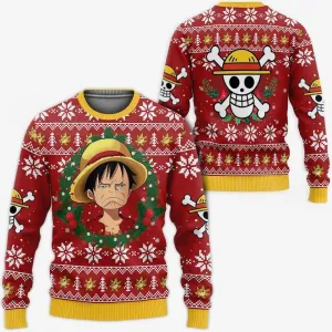 Giftngon - Luffy Ugly Christmas Sweater Funny Face One Piece Anime Xmas