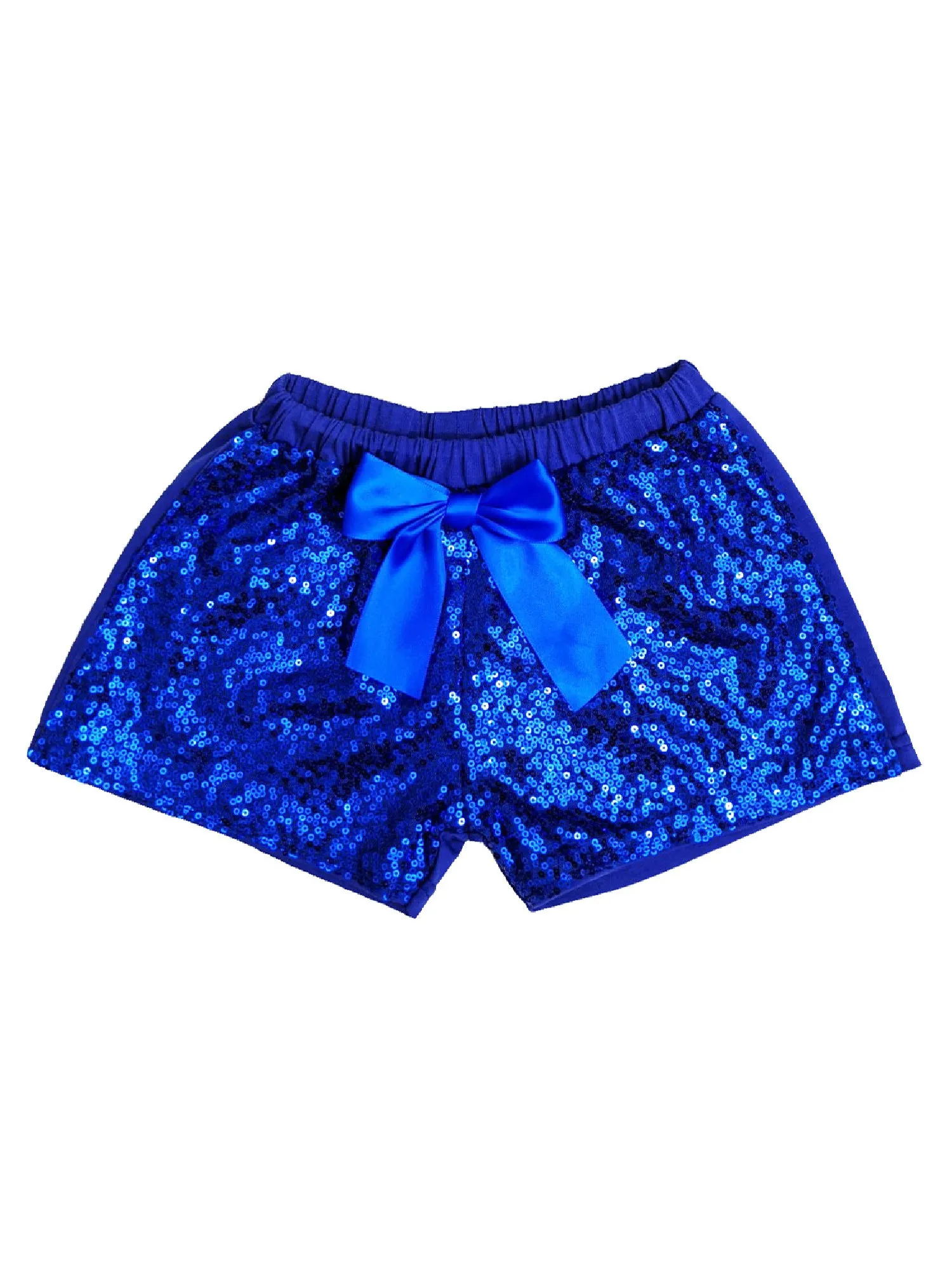 Girls Royal Blue Sequin Satin Bow Elastic Waist Shorts 24 Months-6