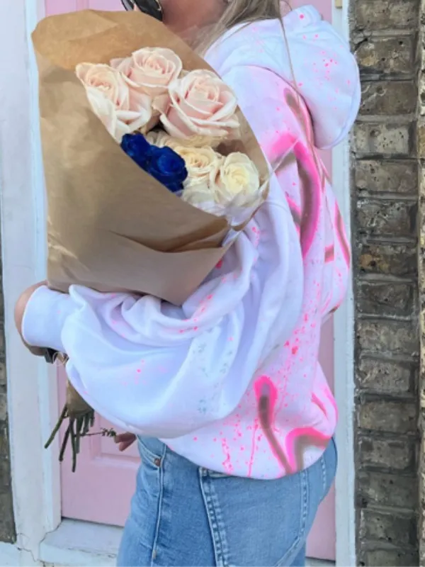 Graffiti Hooded Collar Color Block Top