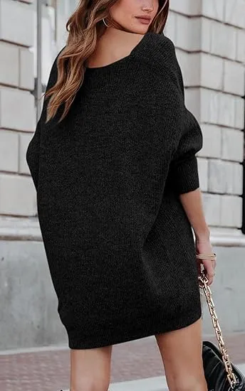 Grey Casual Oversized Pullover Sweaters Dress