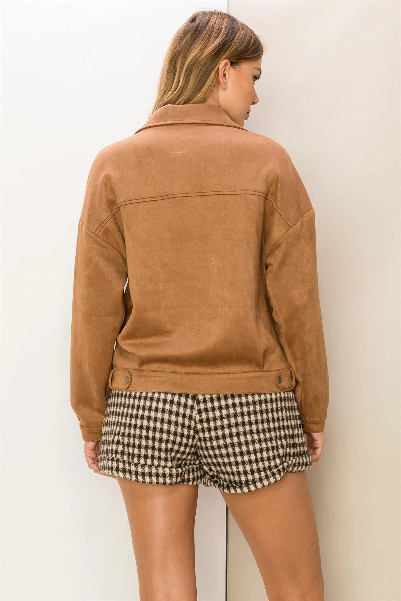 HF24C605-FAUX SUEDE BIKER JACKET