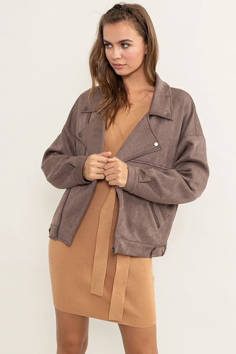 HF24C605-FAUX SUEDE BIKER JACKET