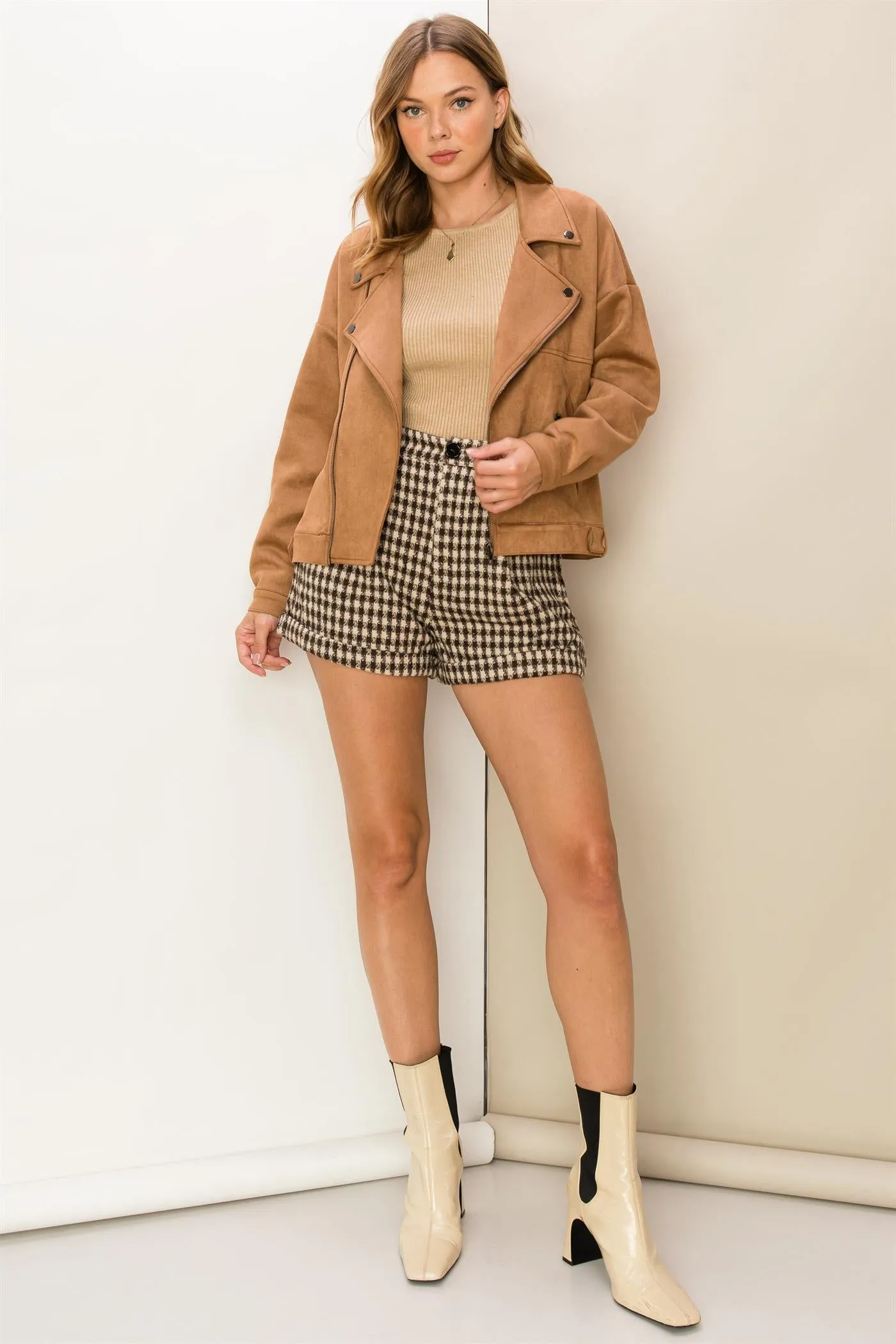 HF24C605-FAUX SUEDE BIKER JACKET