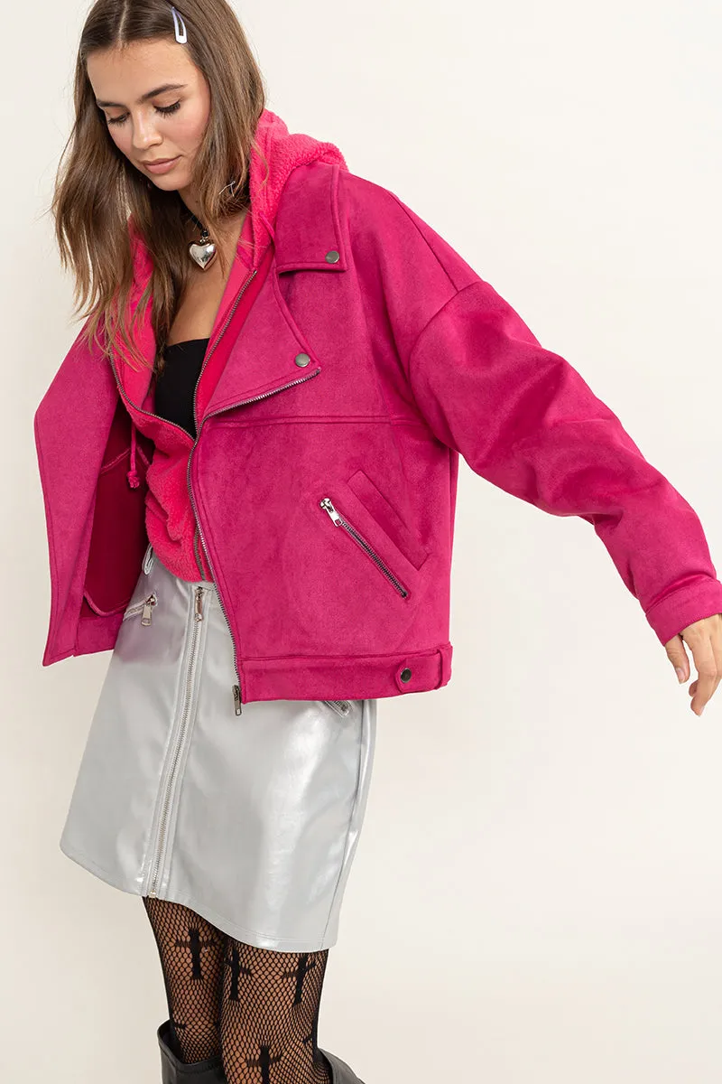 HF24C605-FAUX SUEDE BIKER JACKET