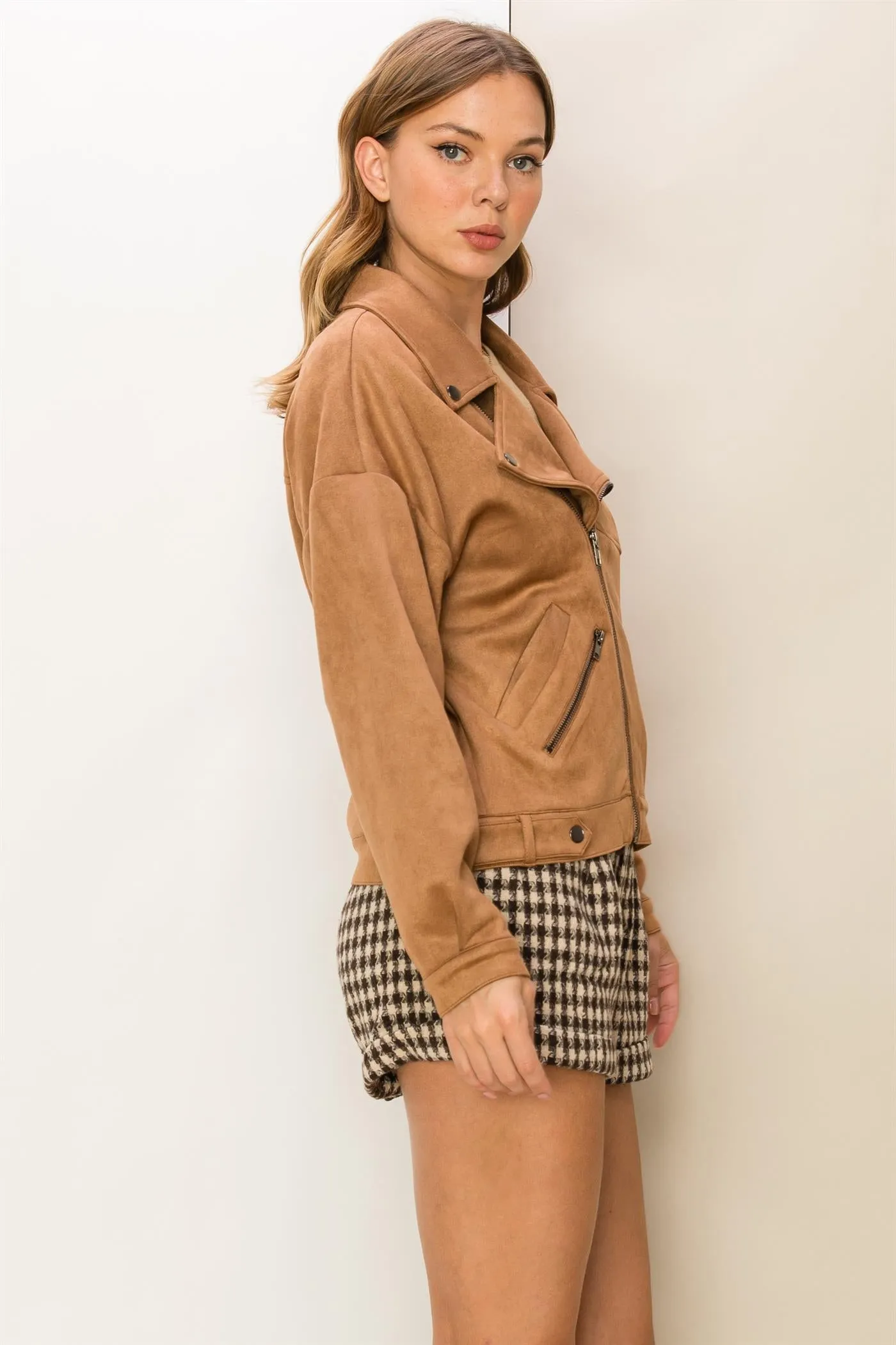 HF24C605-FAUX SUEDE BIKER JACKET