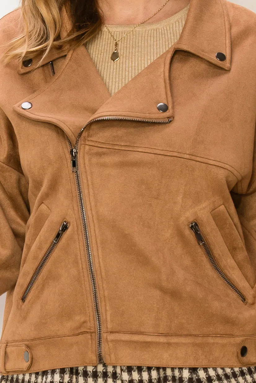 HF24C605-FAUX SUEDE BIKER JACKET