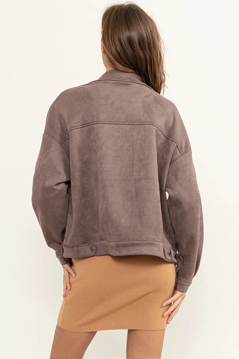 HF24C605-FAUX SUEDE BIKER JACKET