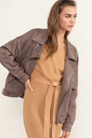 HF24C605-FAUX SUEDE BIKER JACKET