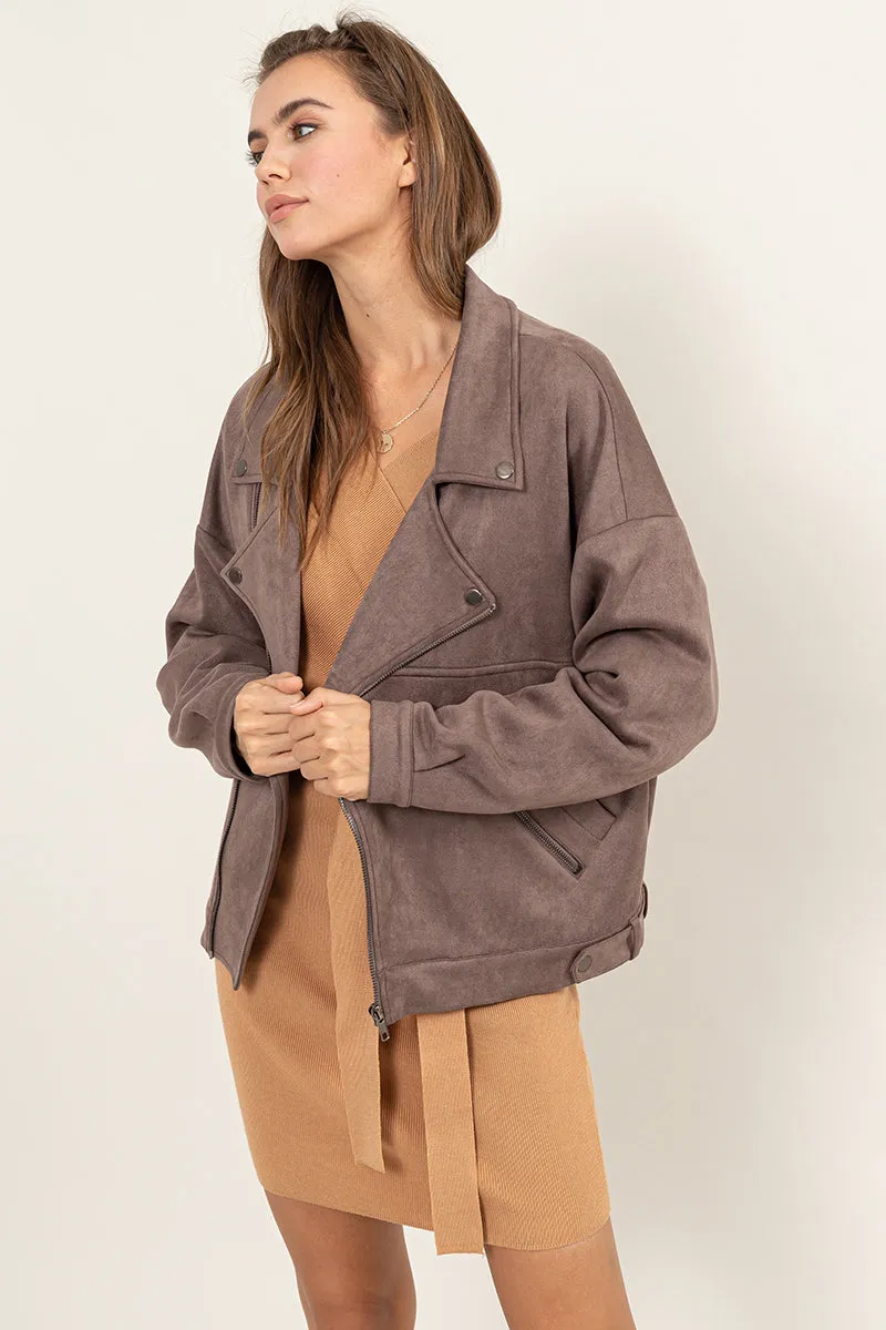 HF24C605-FAUX SUEDE BIKER JACKET