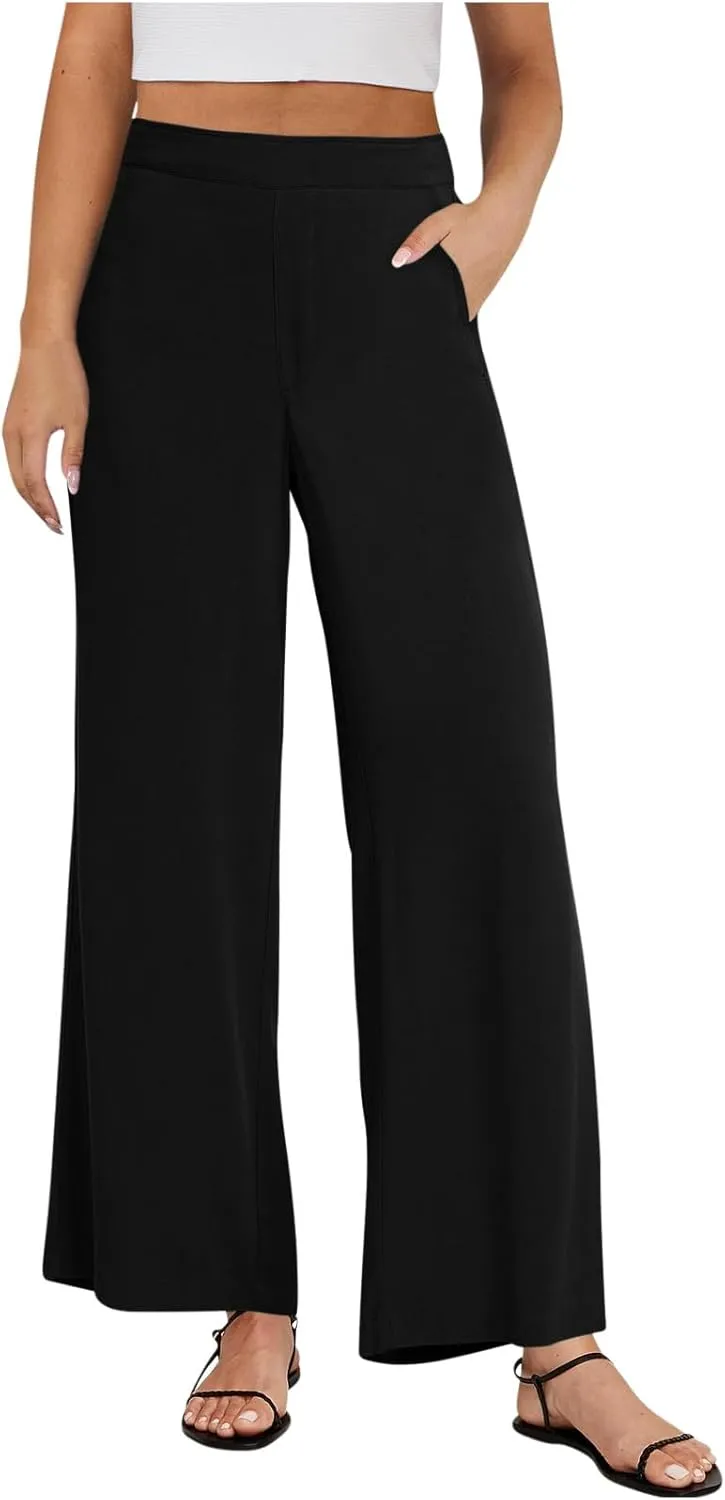 High Waist Palazzo Pants for Women Elastic Waist Solid Color Casual Daily Pants Fashion Elegant Temperament Trousers