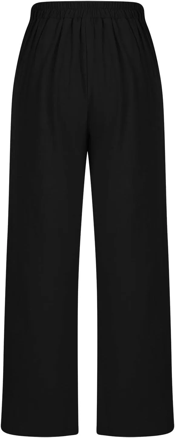 High Waist Palazzo Pants for Women Elastic Waist Solid Color Casual Daily Pants Fashion Elegant Temperament Trousers