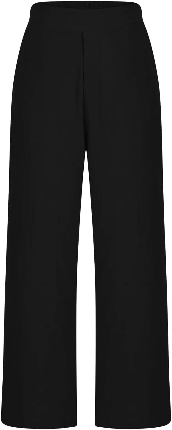 High Waist Palazzo Pants for Women Elastic Waist Solid Color Casual Daily Pants Fashion Elegant Temperament Trousers