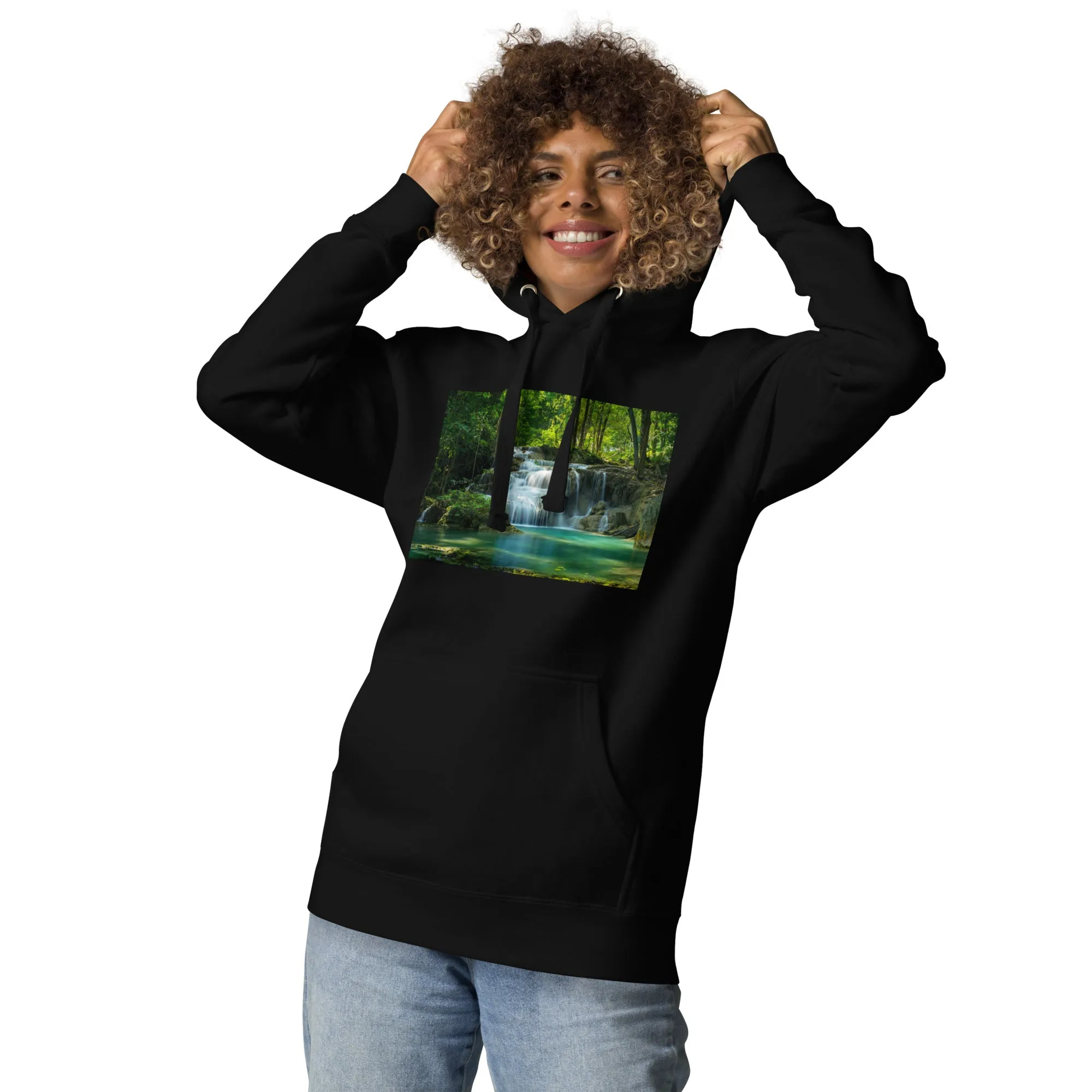 Hoodie Womens Designer (Hoodies Womens - Nature Waterfall 001)