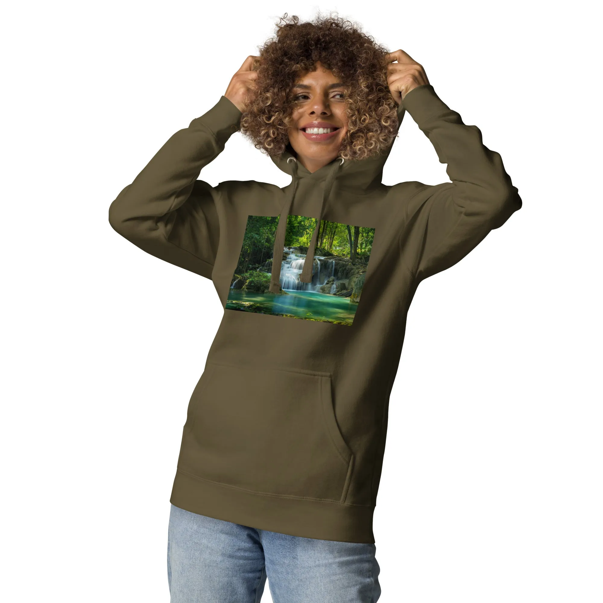 Hoodie Womens Designer (Hoodies Womens - Nature Waterfall 001)