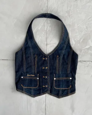 JACOB COHEN DENIM HALTER WAISTCOAT TOP - S