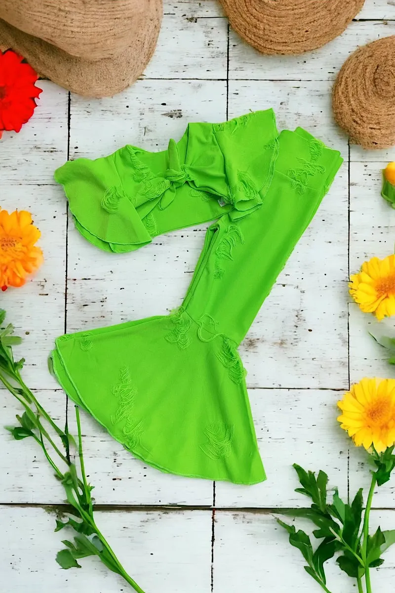 LIME GREEN DISTRESSED BELL PANTS. K-DLH2303K-SOL