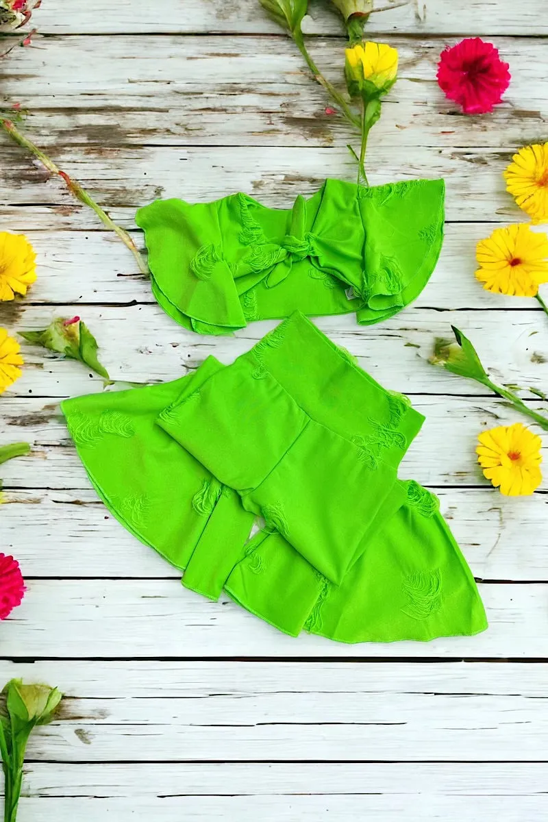 LIME GREEN DISTRESSED BELL PANTS. K-DLH2303K-SOL