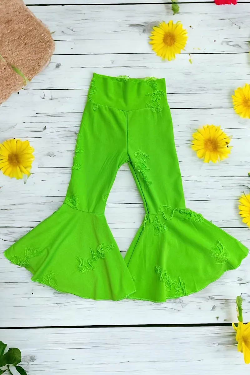 LIME GREEN DISTRESSED BELL PANTS. K-DLH2303K-SOL