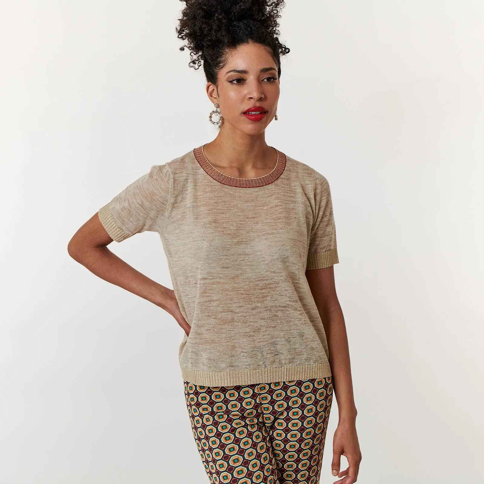 Maliparmi, Linen Knit summer tee shirt-Italian Designer Collection