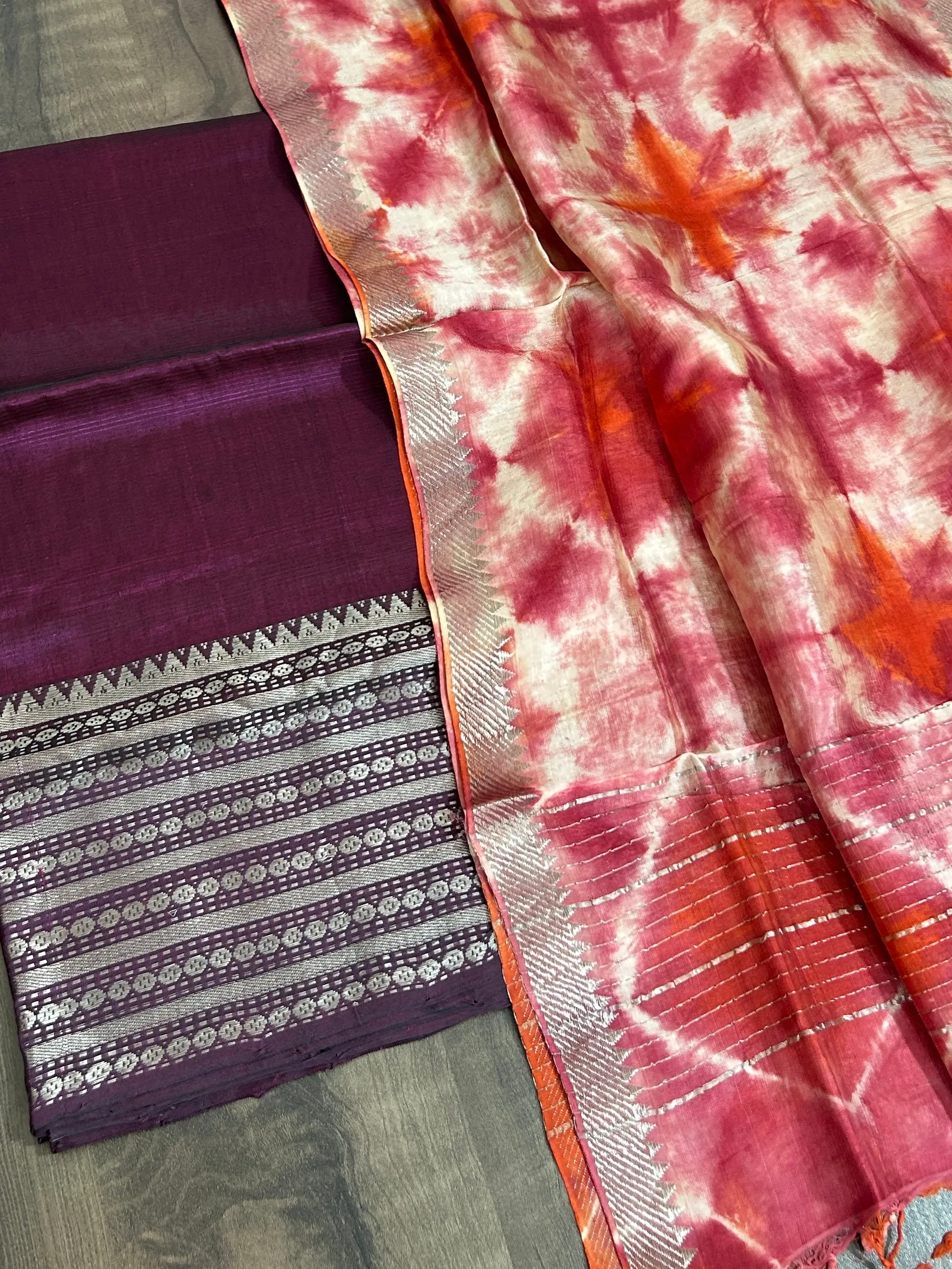 Mangalgiri Silk Cotton Top Dupatta Set #