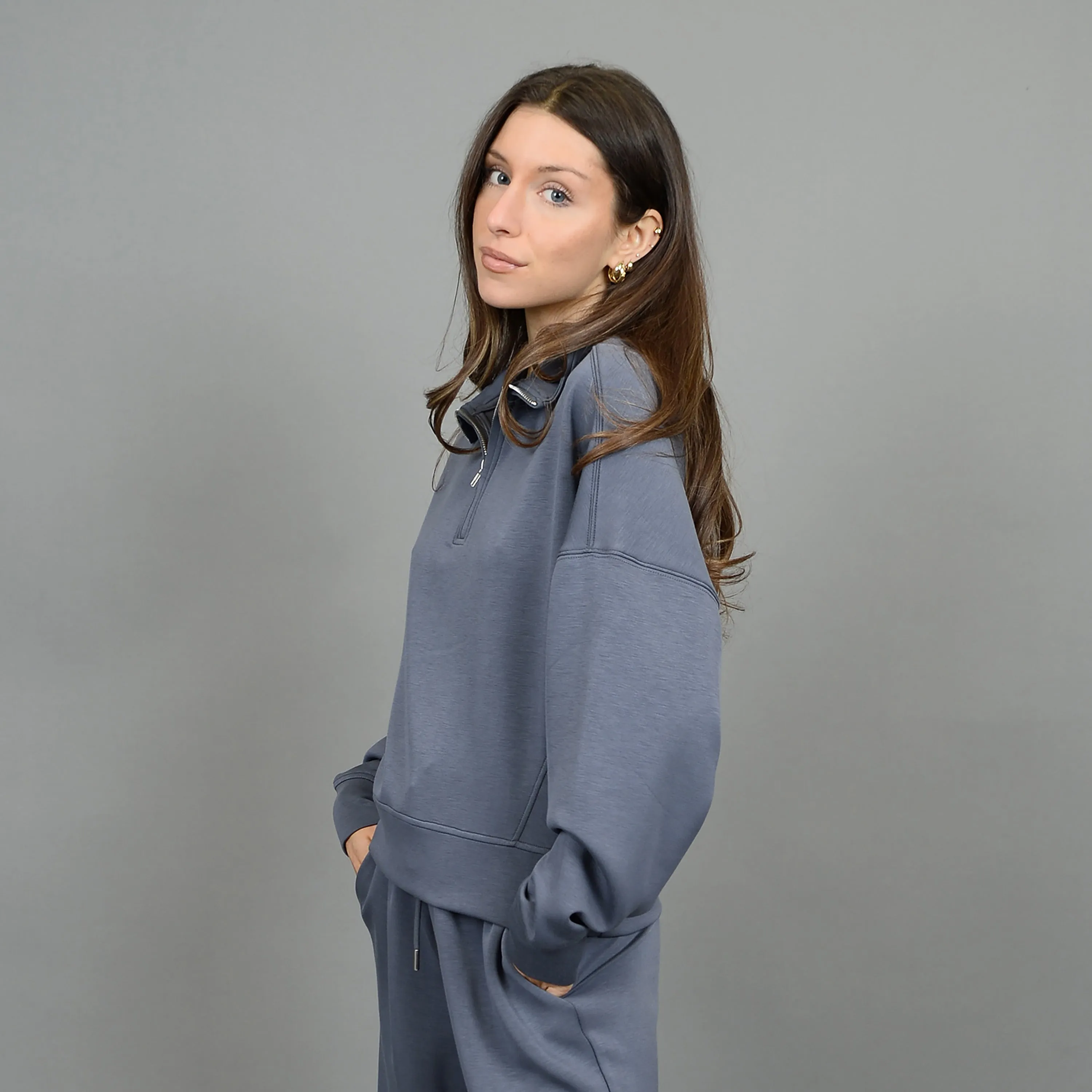 MARILYN HALF ZIP SWEATER - STEEL
