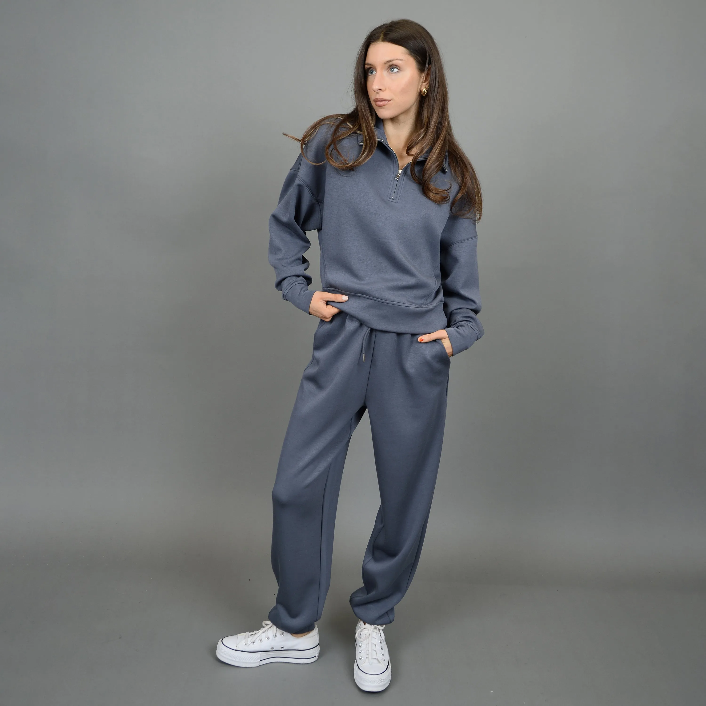 MARILYN HALF ZIP SWEATER - STEEL