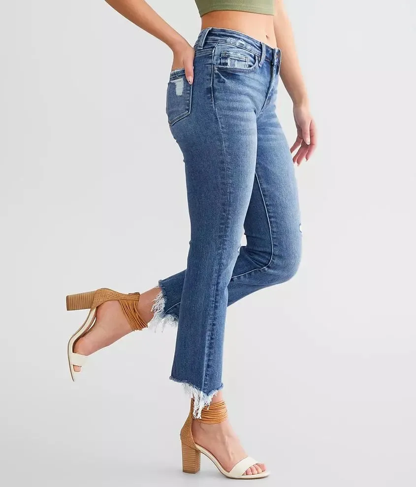 Mid Rise Distressed Ankle Bootcut Jean