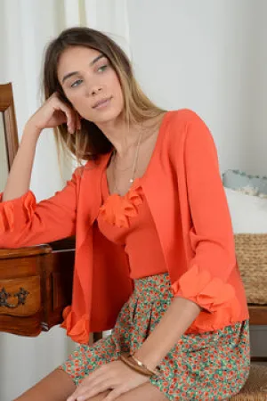 Molly Bracken Embossed Fine Mesh Petal Knit Cardigan