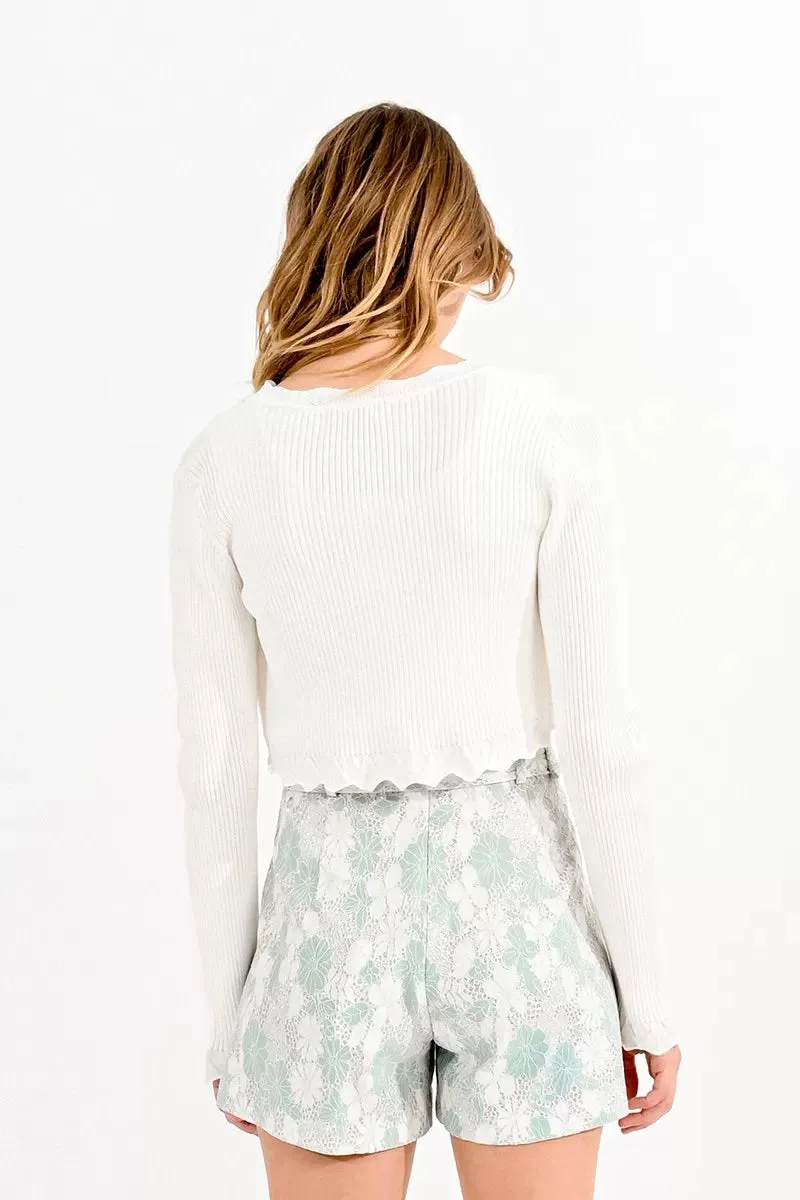 Molly Bracken Off White Scalloped Cardigan