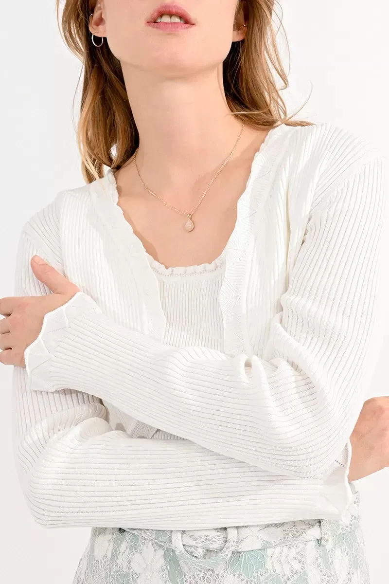 Molly Bracken Off White Scalloped Cardigan