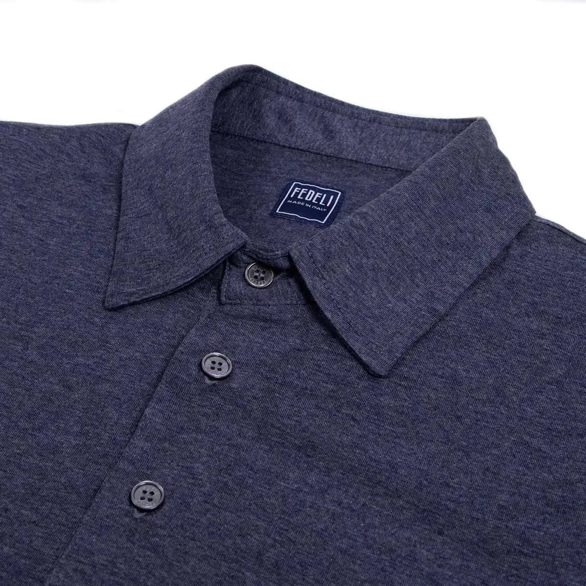 Navy Blue 'Bell' Long Sleeve Jersey Wool Polo Shirt
