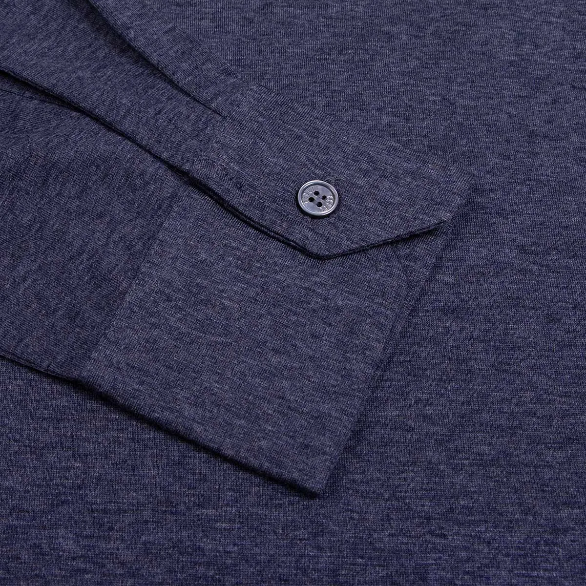 Navy Blue 'Bell' Long Sleeve Jersey Wool Polo Shirt