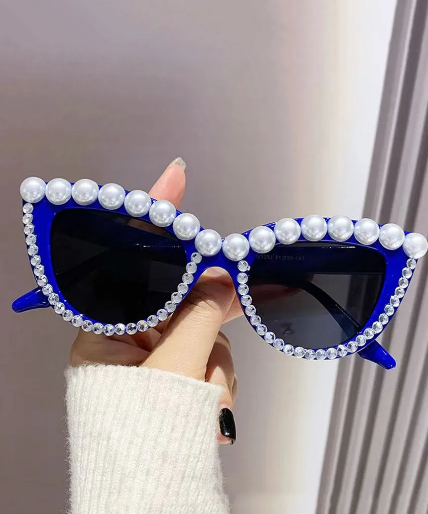 New Personalized Diamond Studded Pearl Cat Eye Sunglasses XS1086