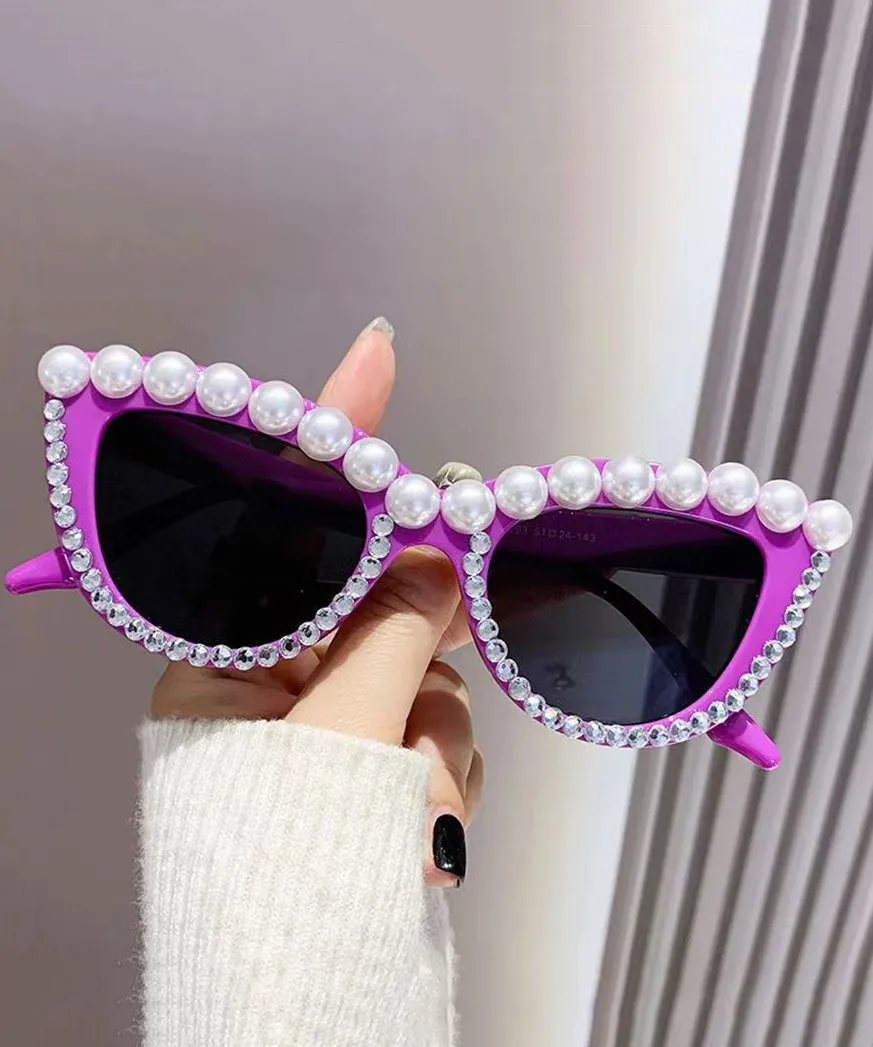 New Personalized Diamond Studded Pearl Cat Eye Sunglasses XS1086
