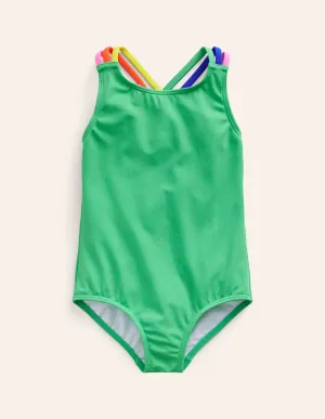 Rainbow Cross-Back Swimsuit-Pea Green