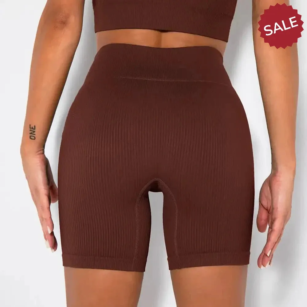 Seamless Ribbed High-Waist Yoga Shorts